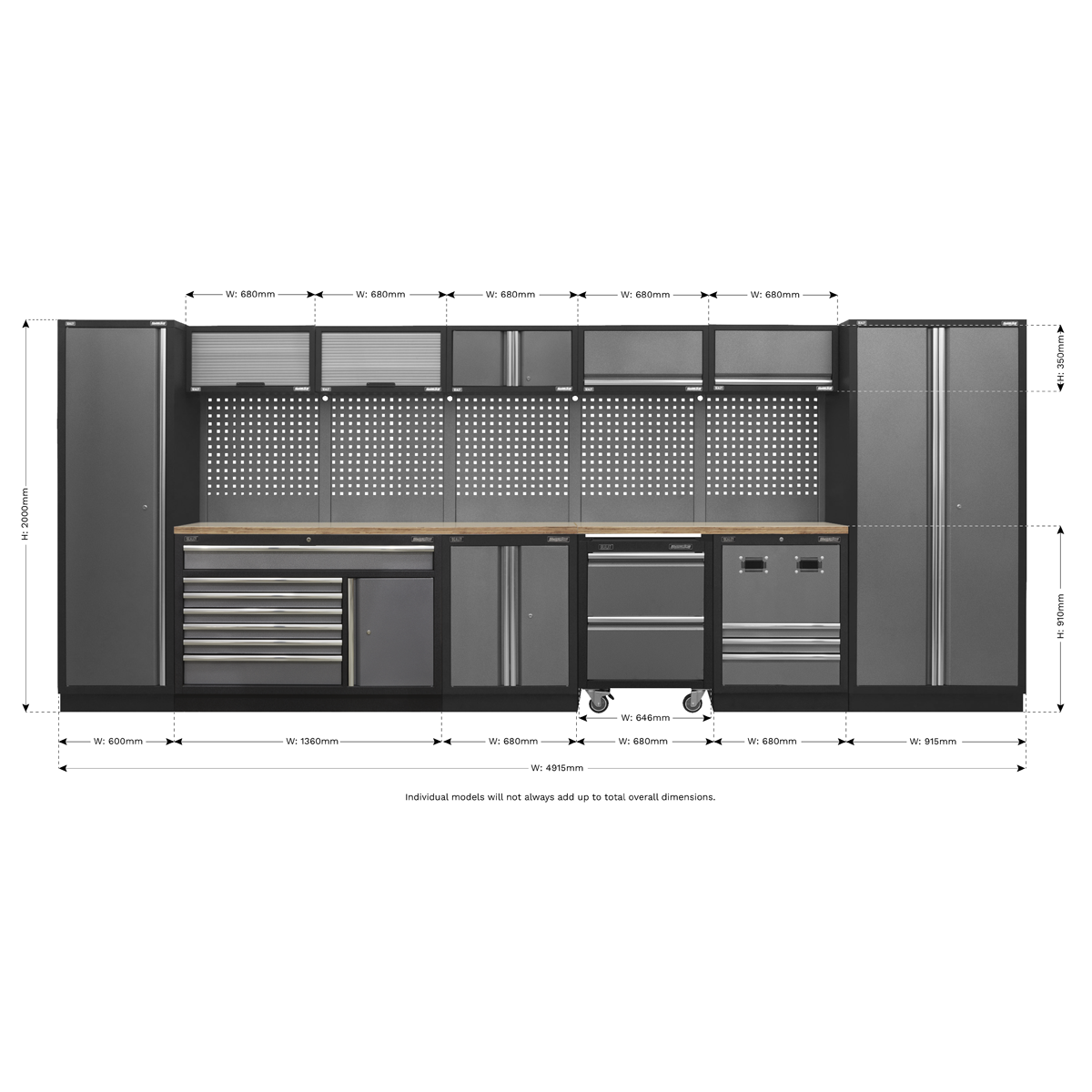 Superline PRO® 4.9m Storage System - Pressed Wood Worktop - APMSSTACK16W - Farming Parts