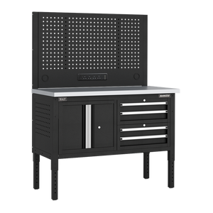 Superline PRO® Modular Workbench with 4 Drawers & Cupboard Stainless Steel Worktop 1265mm - SE-APMWB50COMBO1SS
