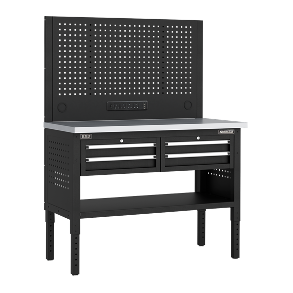 Superline PRO® Modular Workbench with 4 Drawers Stainless Steel Worktop 1265mm - SE-APMWB50COMBO2SS