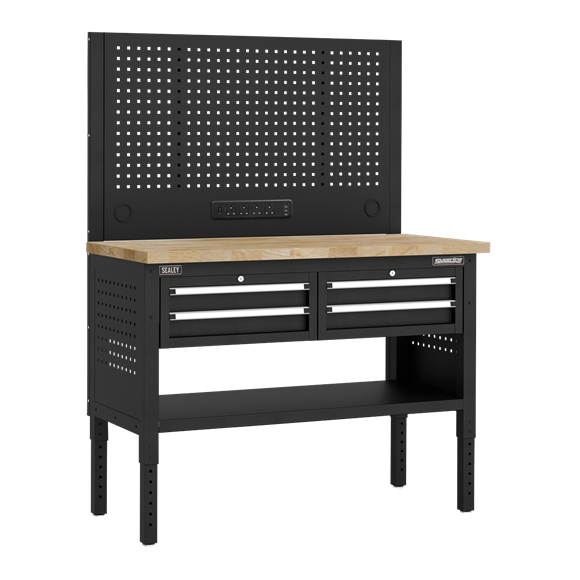 Superline PRO® Modular Workbench with 4 Drawers Wooden Worktop 1265mm - SE-APMWB50COMBO2W