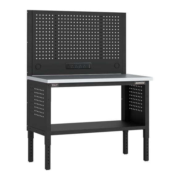 Superline PRO® Modular Workbench with Pegboard Back Panel Stainless Steel Worktop 1265mm - SE-APMWB50COMBOSS