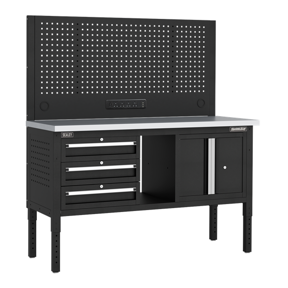 Superline PRO® Modular Workbench with 3 Drawers & Cupboard Stainless Steel Worktop 1525mm - SE-APMWB60COMBO2SS
