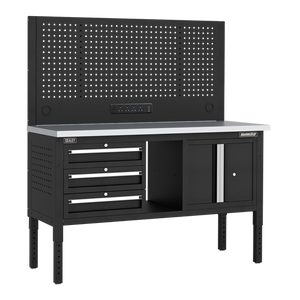 Superline PRO® Modular Workbench with 3 Drawers & Cupboard Stainless Steel Worktop 1525mm - SE-APMWB60COMBO2SS