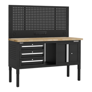 Superline PRO® Modular Workbench with 3 Drawers & Cupboard Wooden Worktop 1525mm - SE-APMWB60COMBO2W