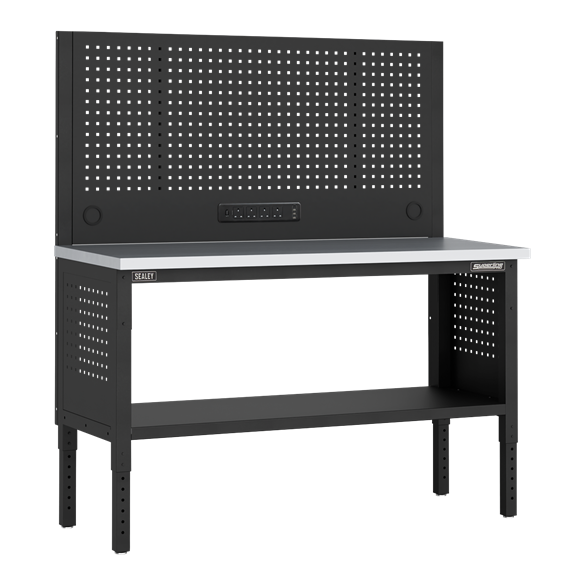 Superline PRO® Modular Workbench with Pegboard Back Panel Stainless Steel Worktop 1525mm - SE-APMWB60COMBOSS