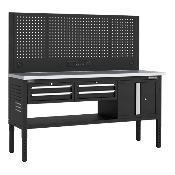 Superline PRO® Modular Workbench with 4 Drawers & Cupboard Stainless Steel Worktop 1830mm - SE-APMWB72COMBO1SS