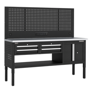 Superline PRO® Modular Workbench with 4 Drawers & Cupboard Stainless Steel Worktop 1830mm - SE-APMWB72COMBO1SS