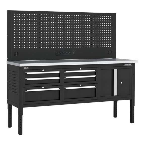 Superline PRO® Modular Workbench with 6 Drawers & Cupboard Stainless Steel Worktop 1830mm - SE-APMWB72COMBO2SS