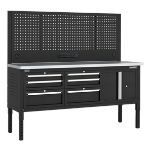 Superline PRO® Modular Workbench with 6 Drawers & Cupboard Stainless Steel Worktop 1830mm - SE-APMWB72COMBO2SS