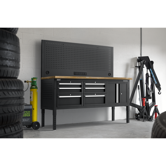Superline PRO® Modular Workbench with 6 Drawers & Cupboard Wooden Worktop 1830mm - SE-APMWB72COMBO2W