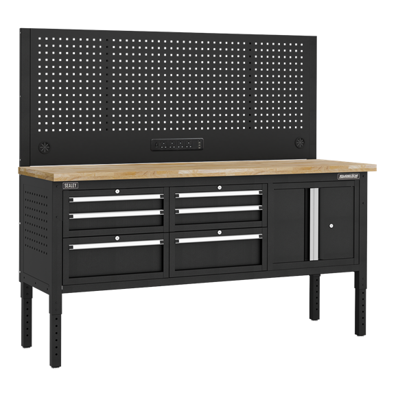 Superline PRO® Modular Workbench with 6 Drawers & Cupboard Wooden Worktop 1830mm - SE-APMWB72COMBO2W
