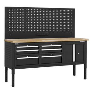 Superline PRO® Modular Workbench with 6 Drawers & Cupboard Wooden Worktop 1830mm - SE-APMWB72COMBO2W