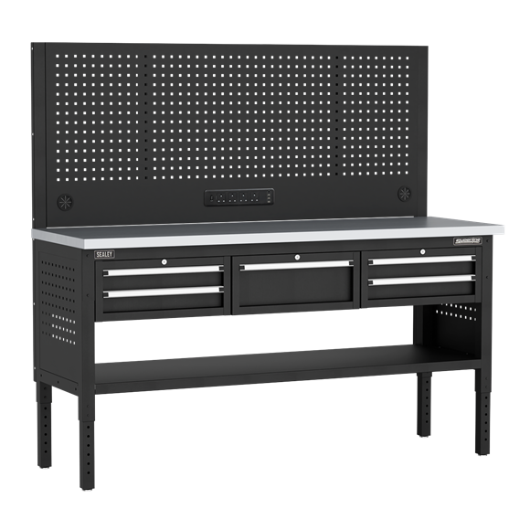 Superline PRO® Modular Workbench with 5 Drawers Stainless Steel Worktop 1830mm - SE-APMWB72COMBO3SS
