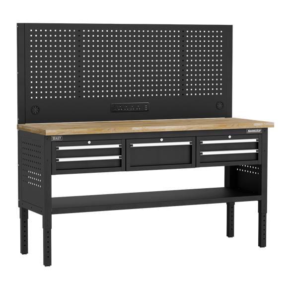 Superline PRO® Modular Workbench with 5 Drawers Wooden Worktop 1830mm - SE-APMWB72COMBO3W