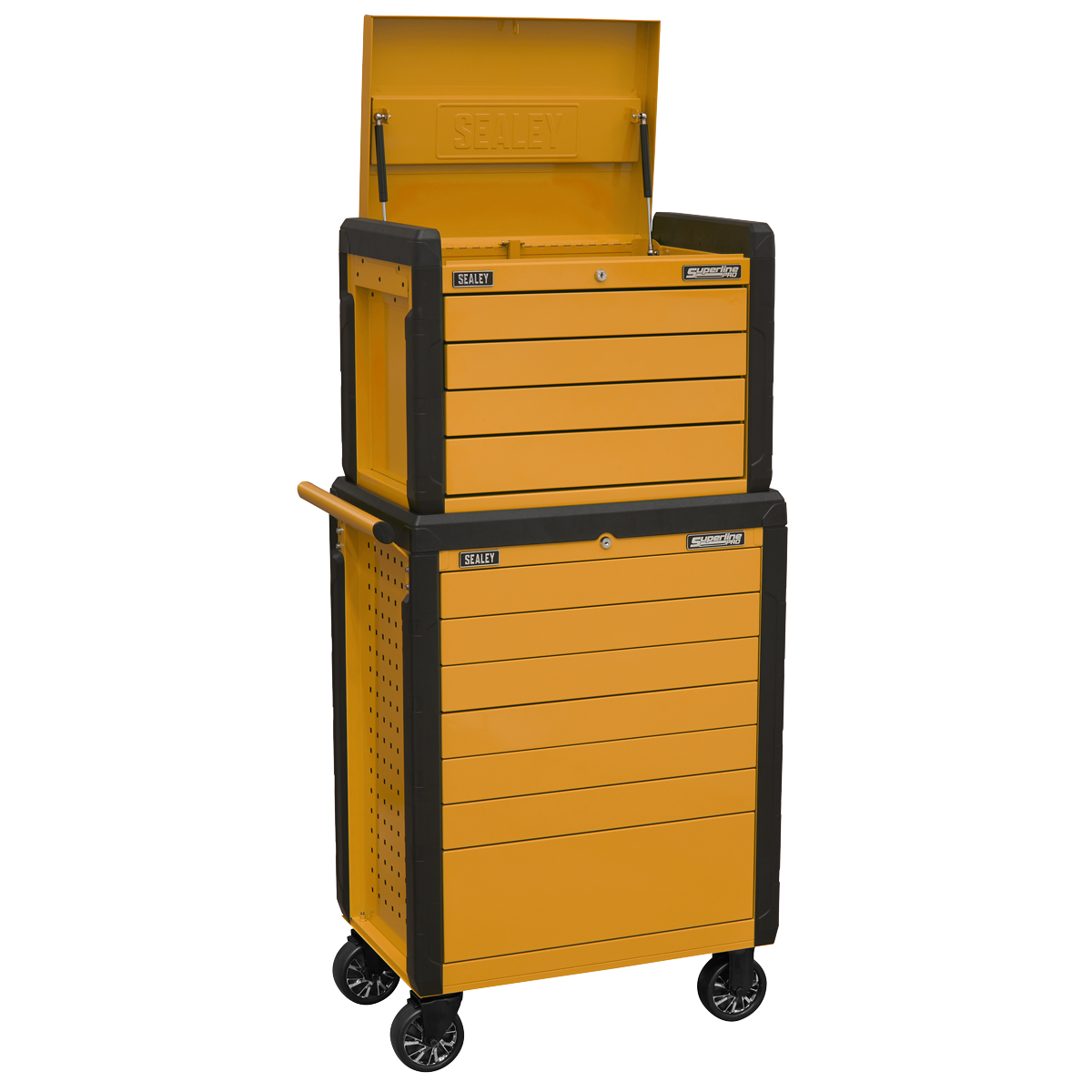 Topchest & Rollcab Combination 11 Drawer Push-To-Open Orange - APPDSTACKO - Farming Parts