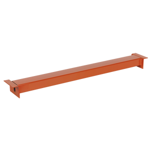 A Shelving Panel Support 600mm - APR/CPS602, a long, rectangular orange metal beam with flanges at both ends designed to prevent MDF panel sagging, from the Sealey brand, is placed on a plain white background.