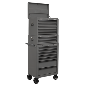 Sealey | Superline PRO® Topchest, Mid-Box Tool Chest & Rollcab Combination 14 Drawer - Grey - APSTACKTGR