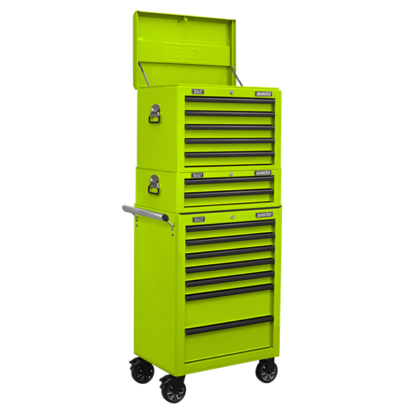 Sealey | Superline PRO® Topchest, Mid-Box Tool Chest & Rollcab Combination 14 Drawer - Green - APSTACKTHV