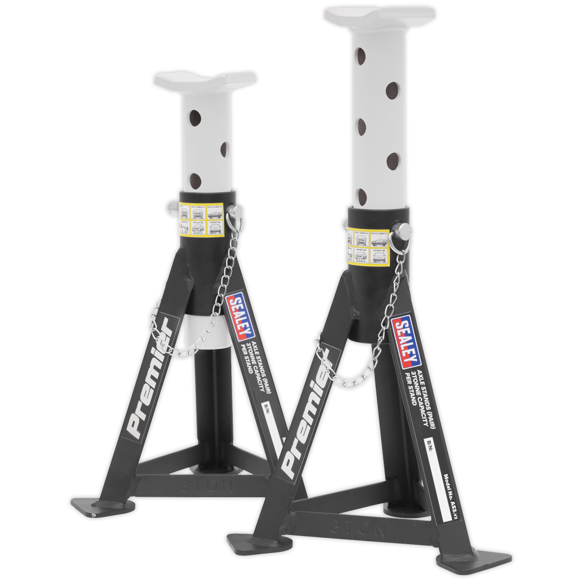 Axle Stands (Pair) 3 Tonne Capacity per Stand - White - AS3 - Farming Parts