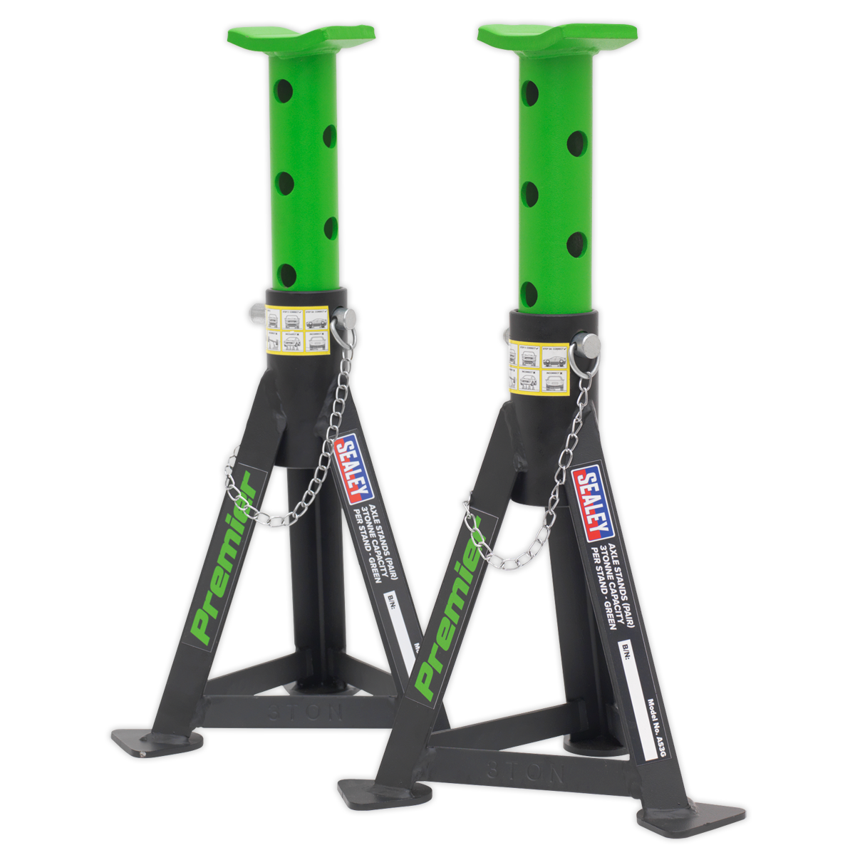 Axle Stands (Pair) 3 Tonne Capacity per Stand - Green - AS3G - Farming Parts