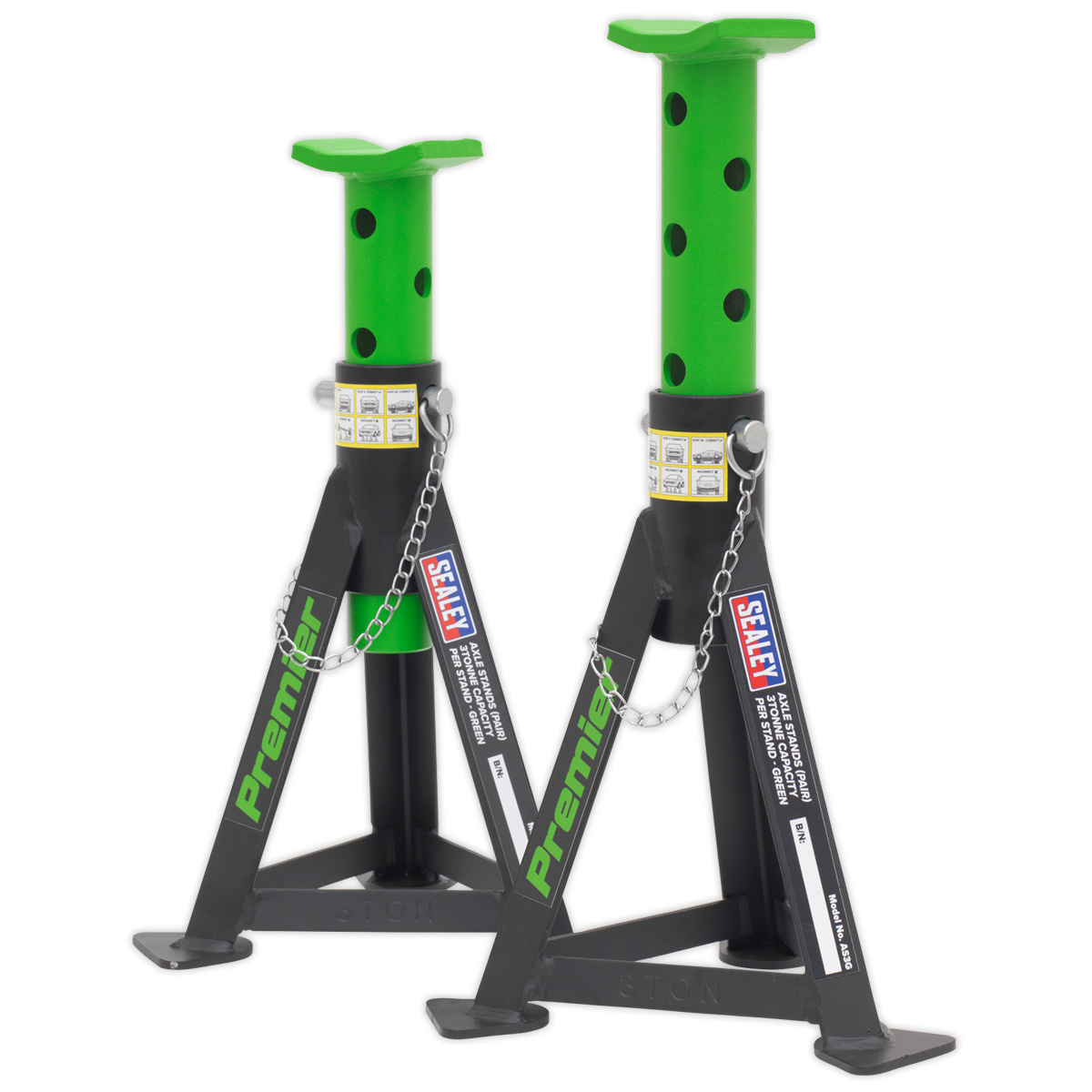 Axle Stands (Pair) 3 Tonne Capacity per Stand - Green - AS3G - Farming Parts