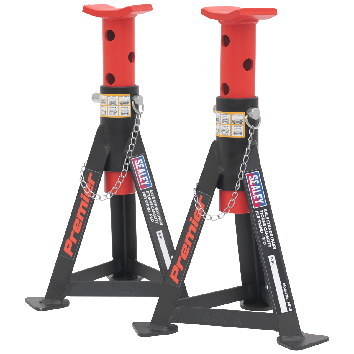 Axle Stands (Pair) 3 Tonne Capacity per Stand - Red - AS3R - Farming Parts