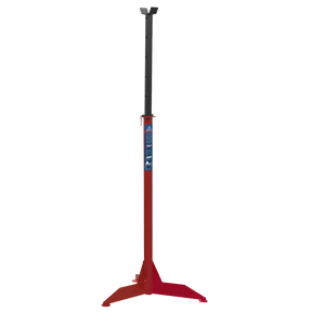 A red and black adjustable steel stand for vehicle support with a 2-tonne capacity, known as the Sealey High Level Supplementary Support Stand ASH2000.