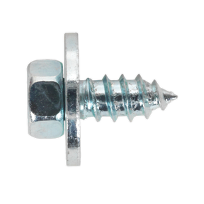 Close-up view of a Sealey Acme Screw with Captive Washer #12 x 1/2" Zinc (Pack of 50, ASW121) featuring a hexagonal head.