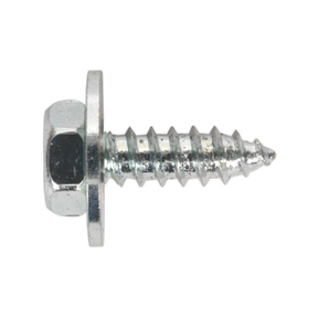 A close-up image of a Sealey Acme Screw with Captive Washer M8 x 1/2" Zinc Pack of 50 (ASW812). This screw features a threaded shank designed for securing materials and adheres to BS 7976/6903/B standards.