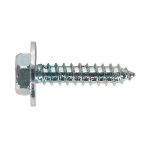 Close-up of the Sealey Acme Screw with Captive Washer M8 x 3/4" Zinc, featuring a partially threaded shank, packaged in a resealable bag.