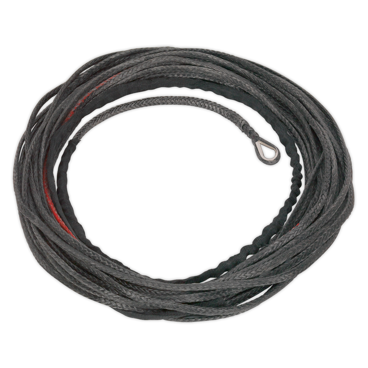 A coiled length of durable black Sealey Dyneema Rope (Ø5.5mm x 17m) for ATV2040, featuring a looped end.