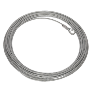 The Sealey Wire Rope (Ø5.4mm x 17m) for ATV2040 - ATV2040.WR, featuring a coiled steel cable with a looped end, is perfect for securing and lifting objects and ideally suited for an ATV2040 recovery winch.