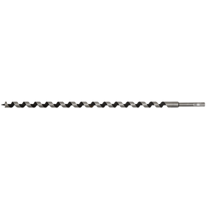 Introducing the Sealey Auger Wood Drill Ø18 x 600mm - AW18x600, a precision wood drilling tool featuring a long spiral design, hexagonal shank, and screw point tip.