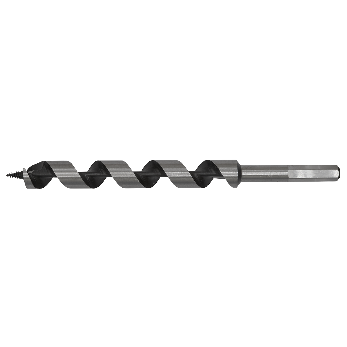 Close-up of the Sealey Auger Wood Drill Ø20 x 235mm (AW20x235) featuring a screw point and hexagonal shank, designed for precise wood boring applications.