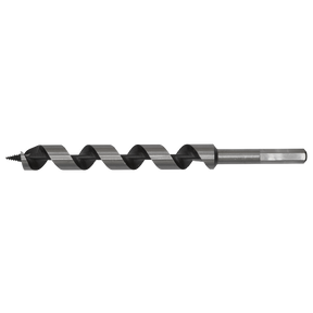 Close-up of the Sealey Auger Wood Drill Ø20 x 235mm (AW20x235) featuring a screw point and hexagonal shank, designed for precise wood boring applications.