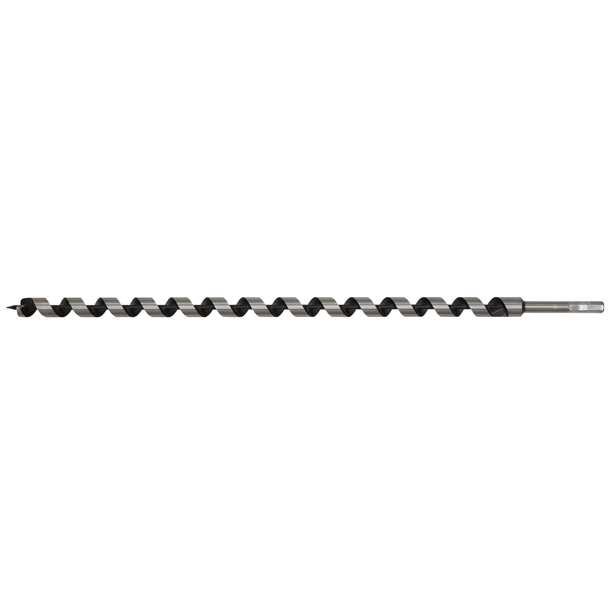 The Sealey Auger Wood Drill Ø20 x 600mm - AW20x600 features a screw point, round shank, and long twisted spiral design, ideal for drilling holes in various materials.