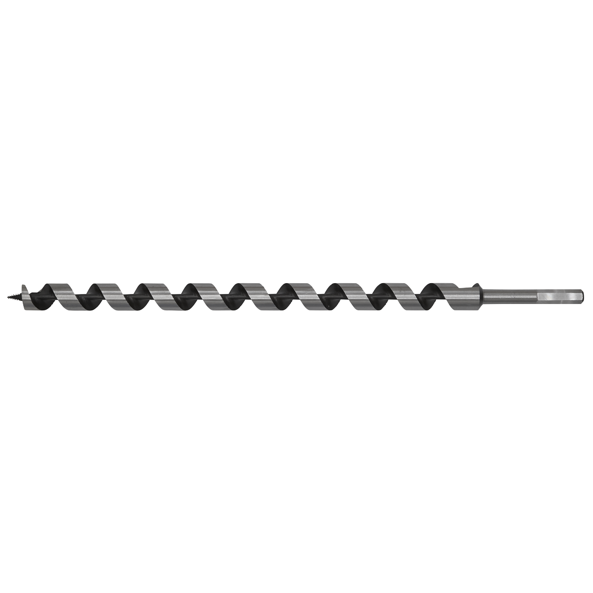 Introducing the Sealey Auger Wood Drill Ø22 x 460mm - AW22x460, a long, precision-engineered helical drill bit designed specifically for accurate wood drilling. It features a screw point tip and a hexagonal shank for optimal performance.