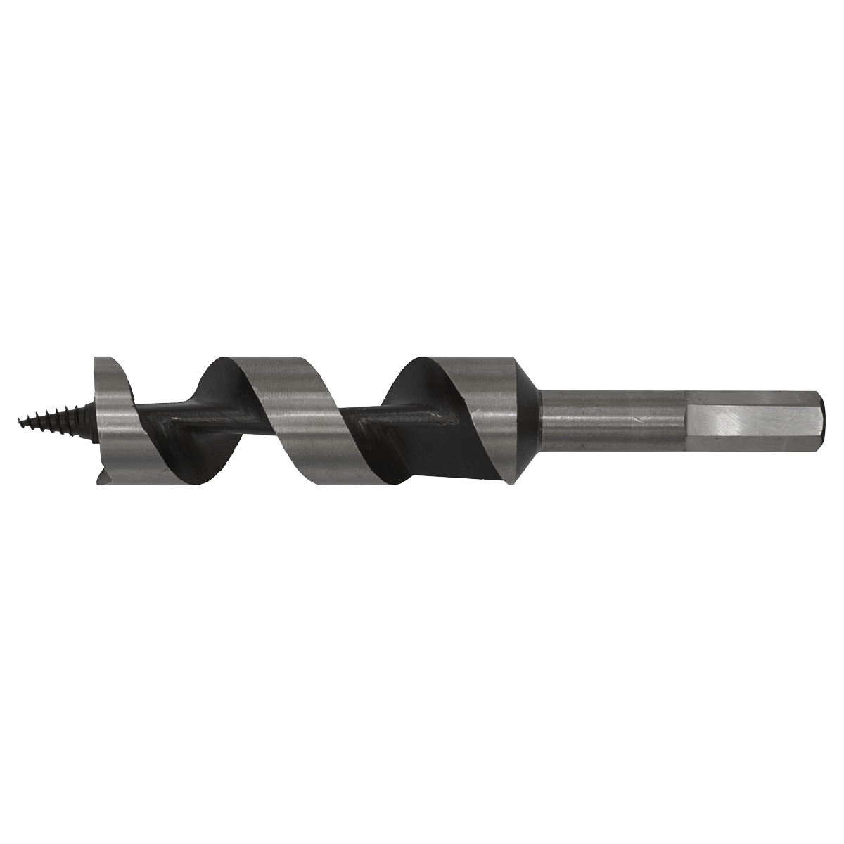 The Sealey Auger Wood Drill Ø25 x 155mm - AW25x155 is a high-quality metal drill bit with a spiral design and a hexagonal shank, perfect for boring holes into wood or various other materials.