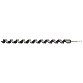 The Sealey Auger Wood Drill Ø30 x 600mm - AW30x600 features a fully hardened metal construction, spiral flute design, and hexagonal shank.