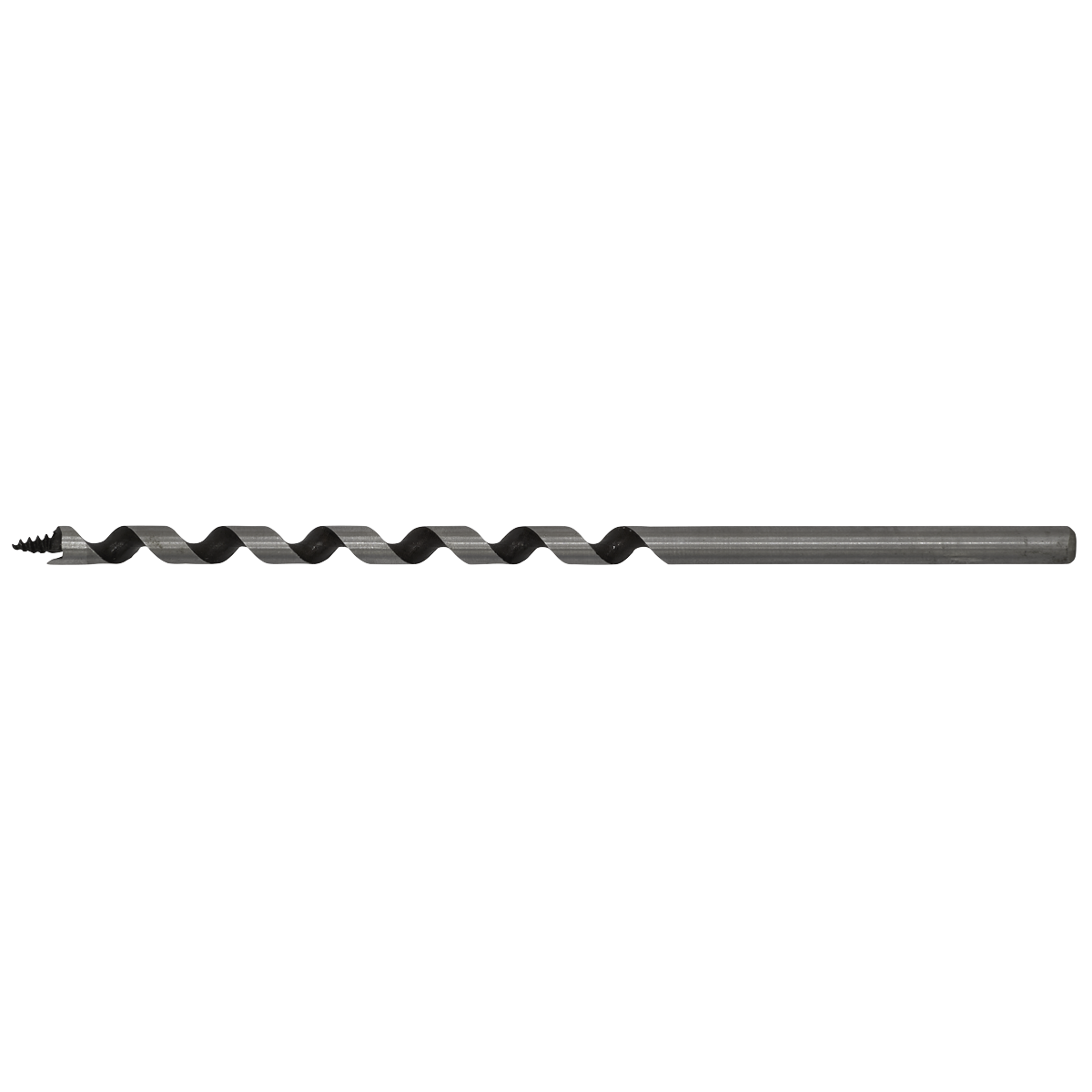 The Sealey Auger Wood Drill Bit Ø6 x 155mm - AW6x155 features a screw point and helical flute design for efficient wood drilling, complete with a hexagonal shank for secure attachment.