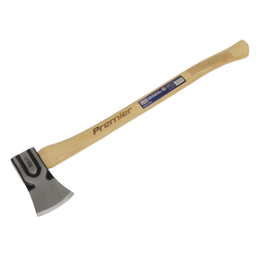 Image of a "Sealey" brand Felling Axe 3.5lb with a hickory shaft, model AXH99, featuring a robust carbon steel blade.