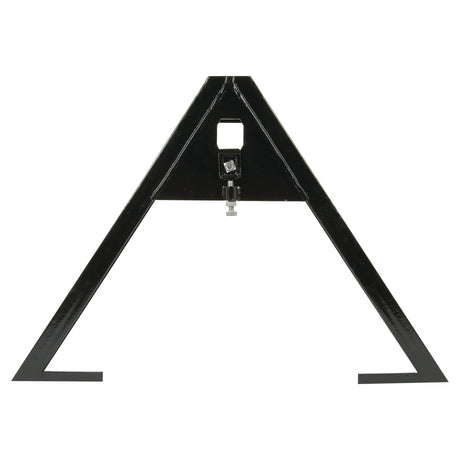 The Sparex A Frame Implement Attachment (Cat. 1 & 2) - S.23465 is a black, triangular welding fixture equipped with a bolt and nut at the top center, designed to hold and stabilize workpieces with sturdiness comparable to Cat 1 & 2 A Frames.