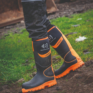 Buckler Hi-Viz Safety Wellies – Black & Orange Waterproof Boots | BBZ8000BK/OR