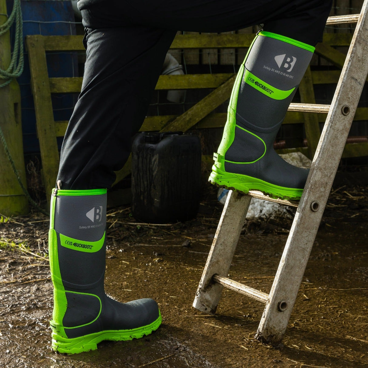 Buckler S5 High-Visibility Safety Wellington Boot – Grey/Green Waterproof Work Boots | BBZ8000GY/GR