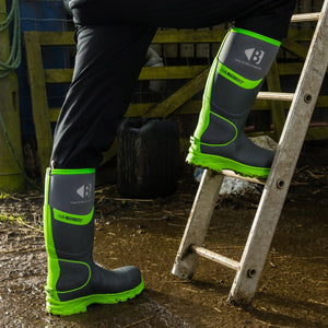 Buckler S5 High-Visibility Safety Wellington Boot – Grey/Green Waterproof Work Boots | BBZ8000GY/GR
