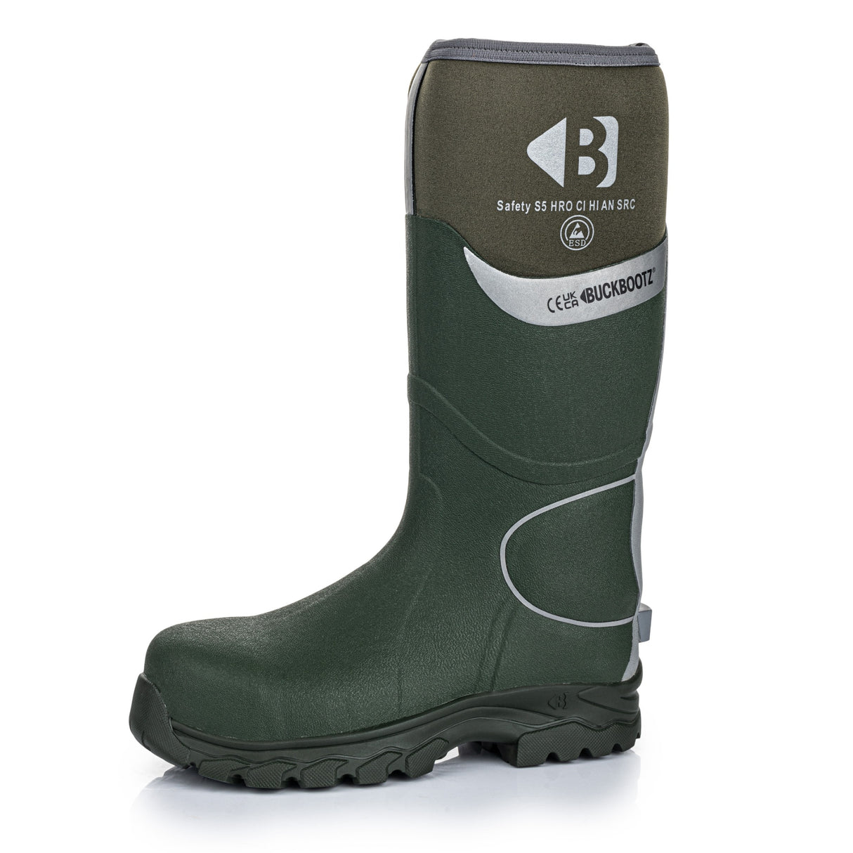 Buckbootz BBZ8000 Green Hi-Vis Safety Wellington S5 Ankle Protection