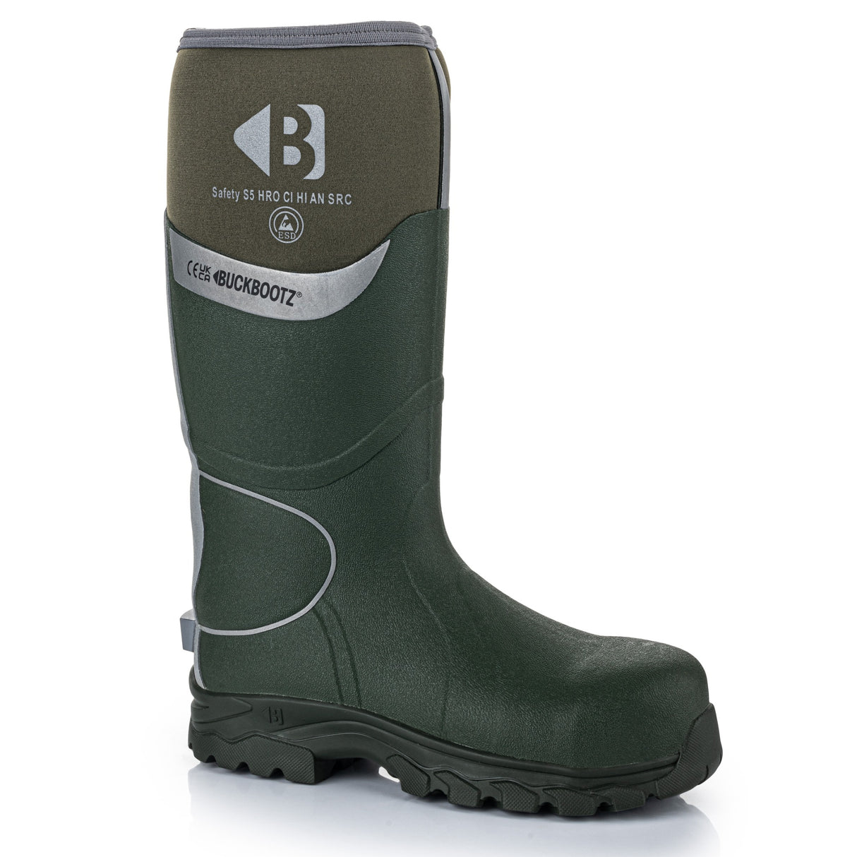 Buckbootz BBZ8000 Green Hi-Vis Safety Wellington S5 Ankle Protection