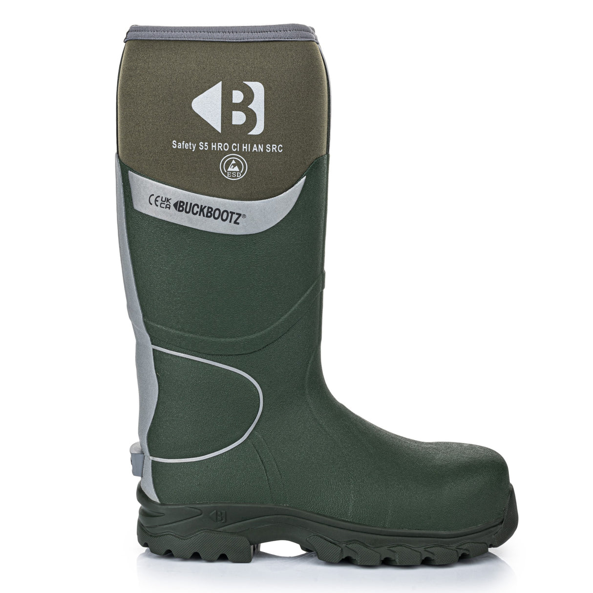 Buckbootz BBZ8000 Green Hi-Vis Safety Wellington S5 Ankle Protection