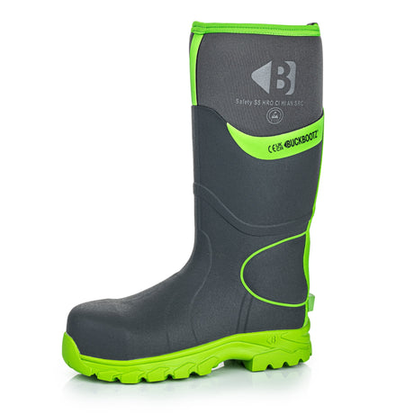 Buckler S5 High-Visibility Safety Wellington Boot – Grey/Green Waterproof Work Boots | BBZ8000GY/GR