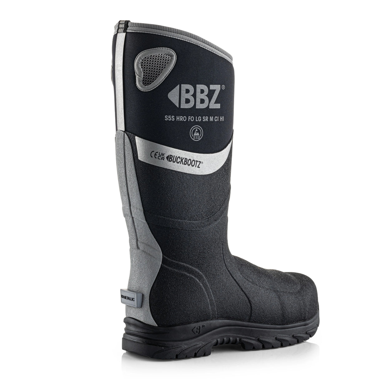 Buckbootz BBZ9000BK Black Safety Wellington S5S Metatarsal